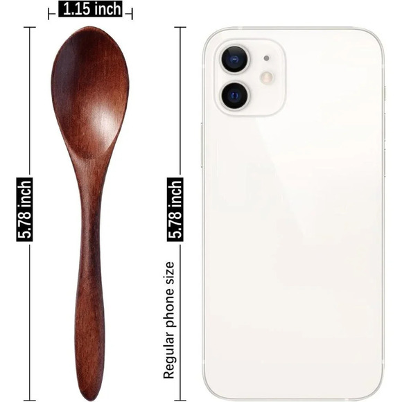 5.78" Beautiful Small High Quality Wooden Spoons Set for Eating - Brown - 7 Pcs - Picture 3 of 6